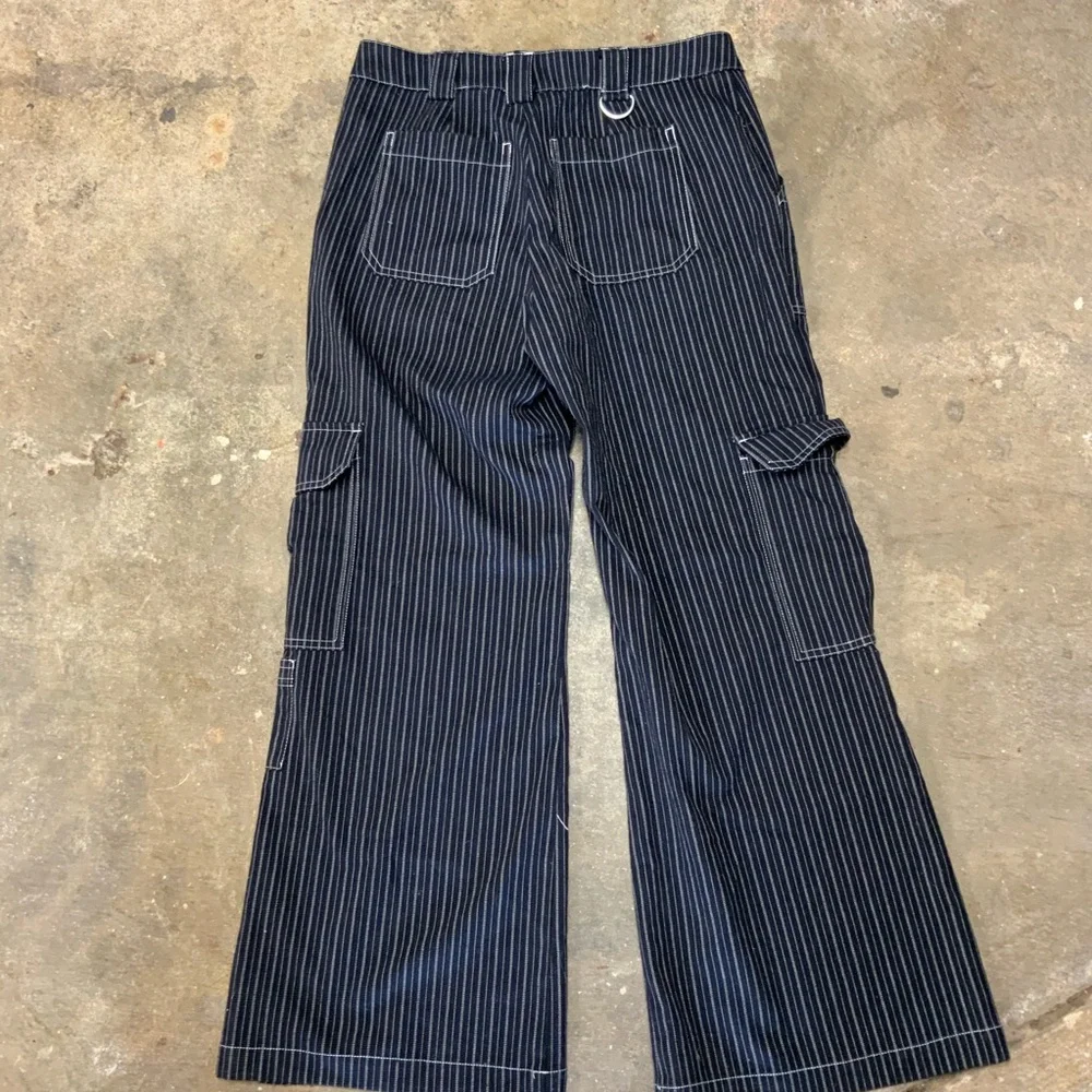 UO Y2K Punk Cargo Trousers White Striped Wide Leg Pants Jeans OBO - Picture 9 of 11
